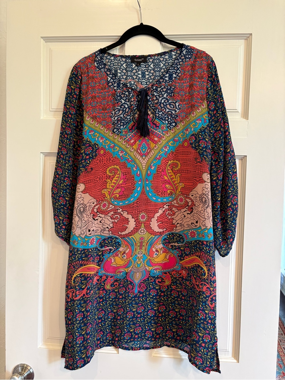 Silk Tolani Multicolor Paisley Long Sleeve Tunic Dress